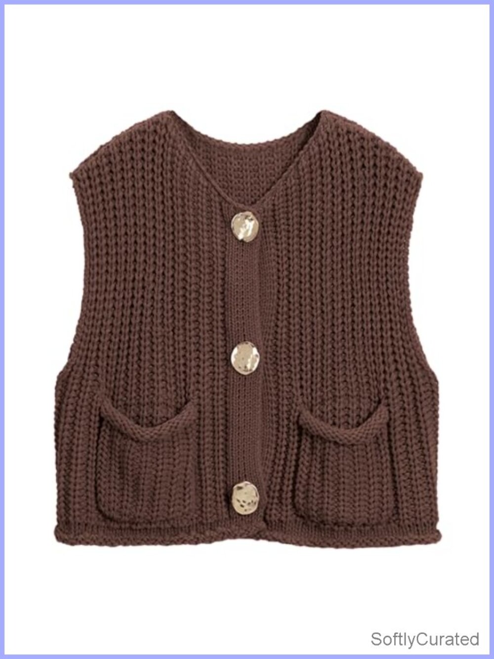 Crochet Knit Sweater Vest Button Down Sleeveless Loose Fit Women's
